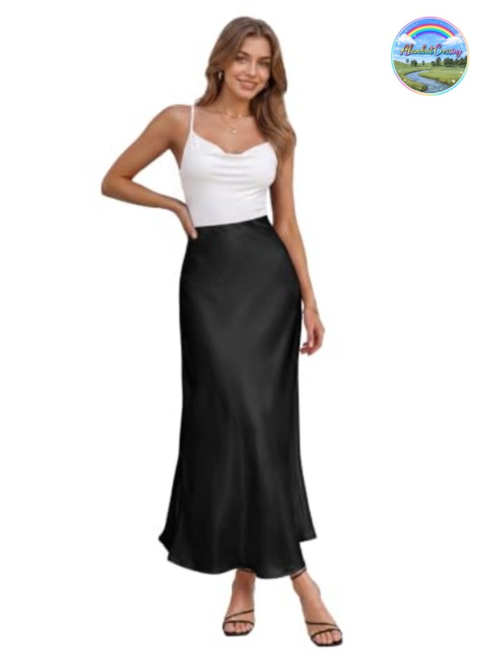 High Waist Satin Maxi Skirt A-Line Pull-On Bias Cut